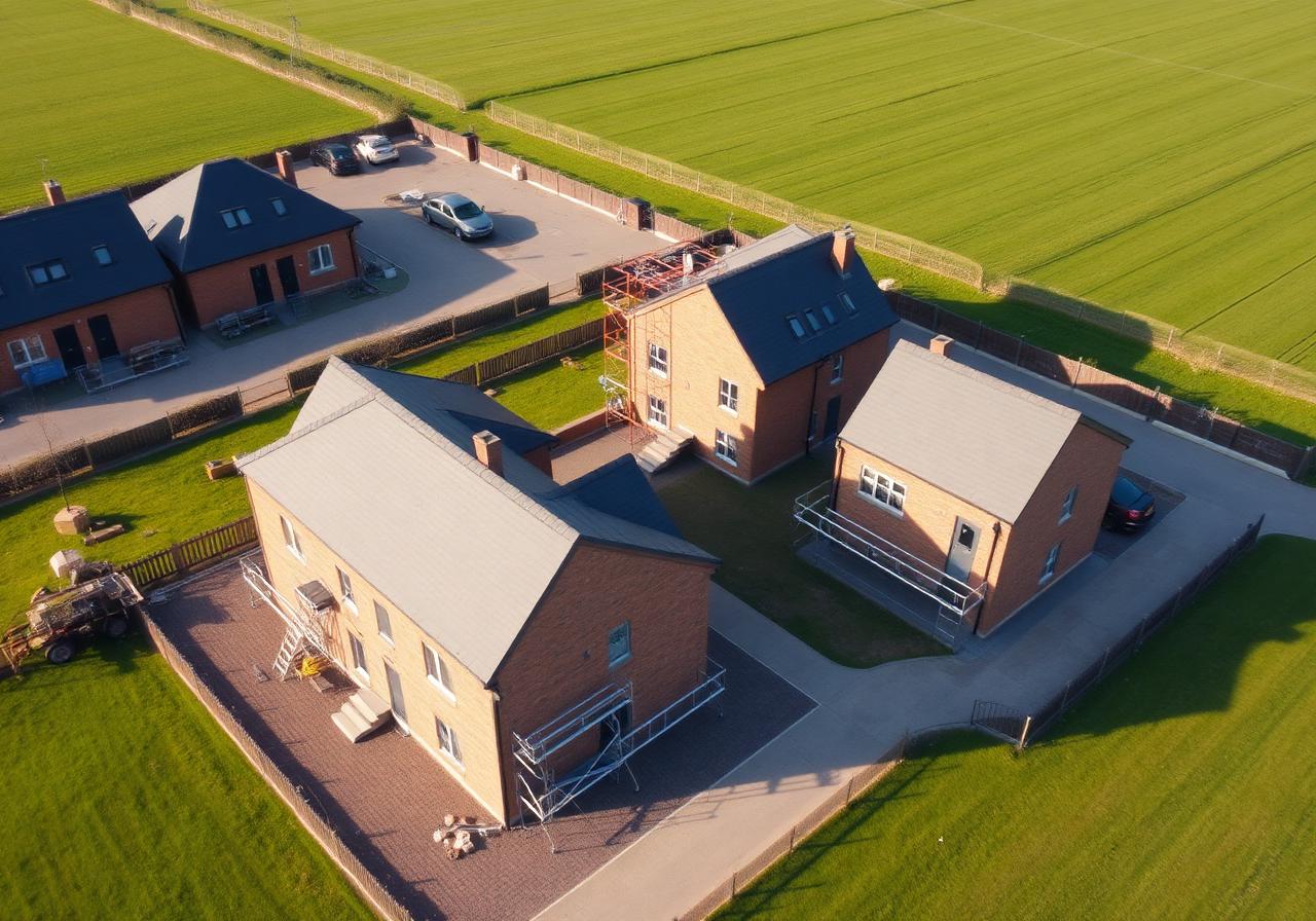 Aerial view of new residential development under construction