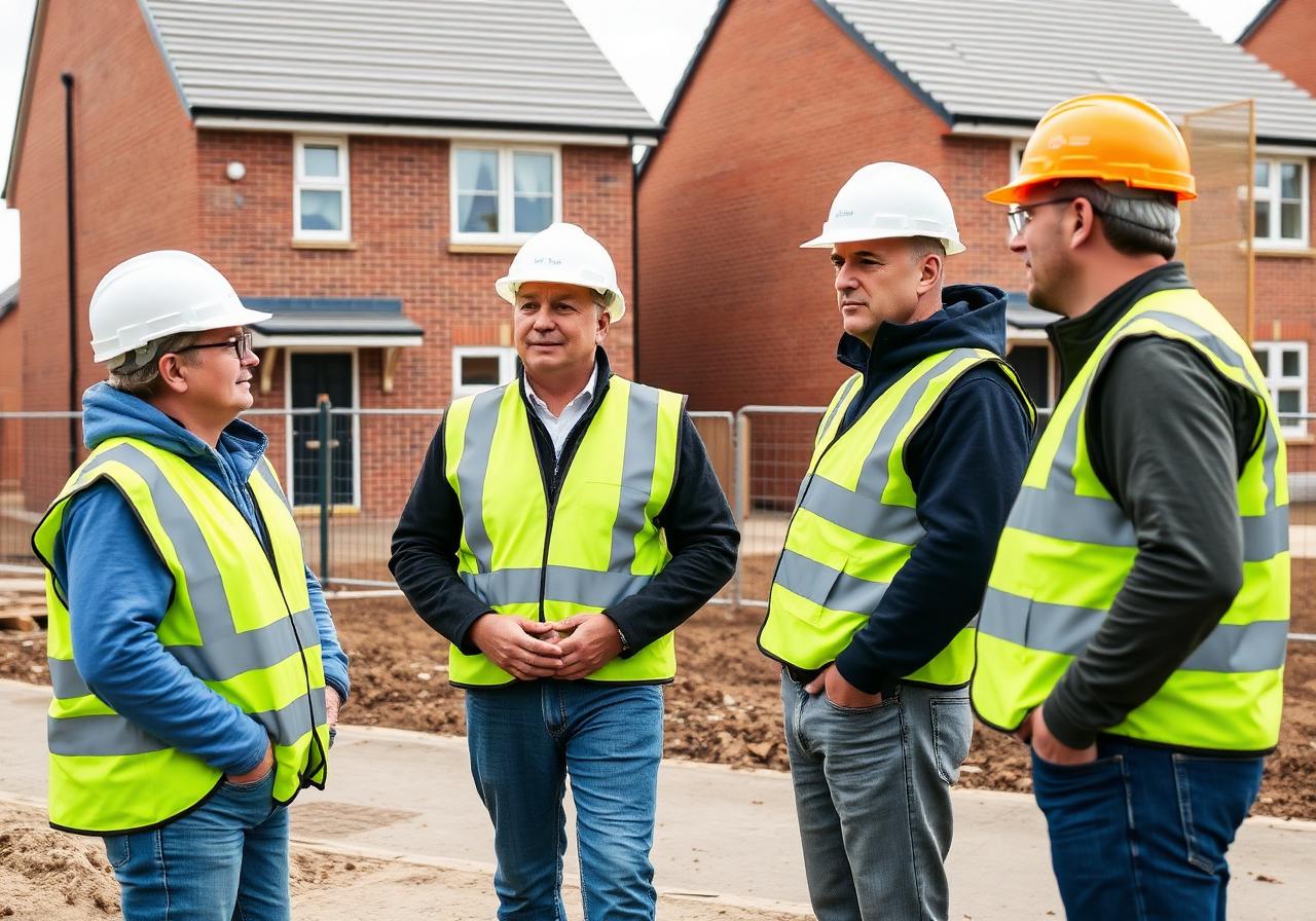 Construction team inspecting new modern development